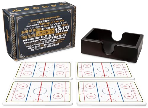 Ice Hockey Rink Ceramic Coasters with Holder. Absorbent Coaster for Drinks, Coaster Set, Table Coaster. Gift for Men, Hockey Decorations, Party Favors - color: Hockey