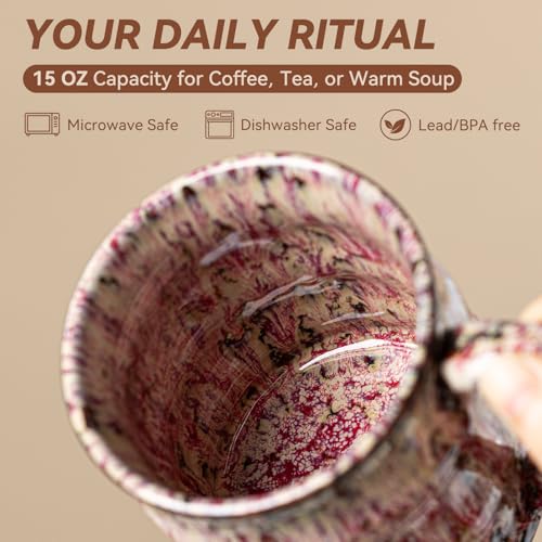 Raspberry Cream Ceramic Mug, 15oz Reactive Glaze Coffee Mug, Gift for Her - color: 15oz - Raspberry Cream · NURTURE