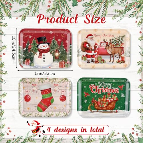 Vesici 4 Pcs Christmas Serving Trays 13x10 Inch Melamine Blue White Set - style: Christmas