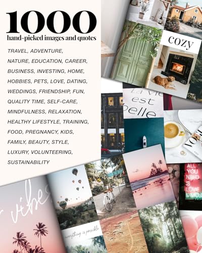 Vision Board Book Magazine for Women - 1000+ Diverse Pictures, Quotes, Self-discovery Exercises | Complete Collage Clip Art Supplies Kit for Adults | Ideal for Vision Mood Board Party & Manifestation - color: Vision Board Book