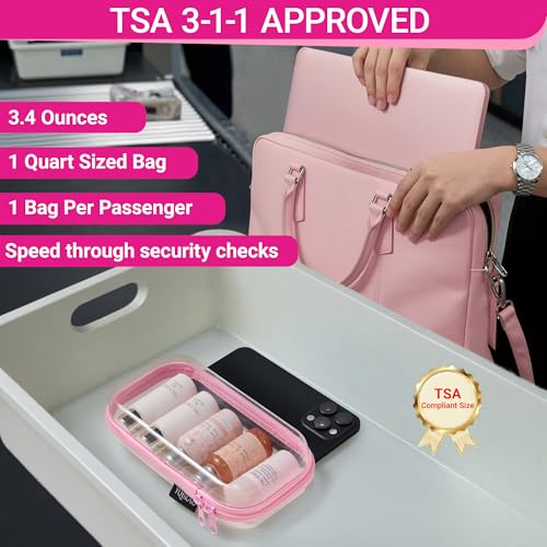 YQBRAO Clear Hard Shell Zipper Cases, 4 Medium Makeup Organizers, Pink - color: Pink, size: 4 Pack(M)