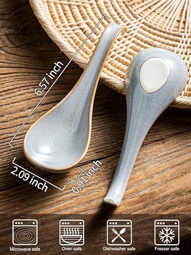 Gomakren Ceramic Chinese Soup Spoon Set of 6, Ramen Spoons 6.5in, Gray - color: Gray