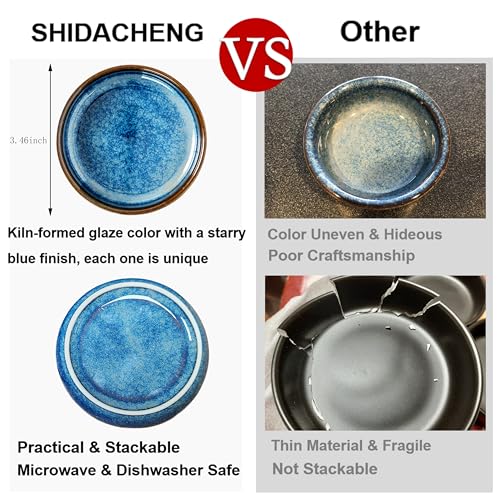 Dipping Bowls Set of 4, 2462°F High-Fired Reactive Glaze Ceramic Small Bowls for Dips,Olive Oil & Sauce,Elevates Table Setting,Idea for BBQ,Afternoon Tea,Entertaining,Housewarming & Holiday Gifts - color: Flambe Blue