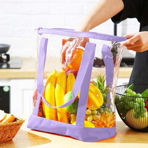 Reginary 8 Pcs Clear Tote Bags Shoulder Handbag Security Approved See Through Bag with Zipper Closure for Sport Event Travel - color: Light Purple