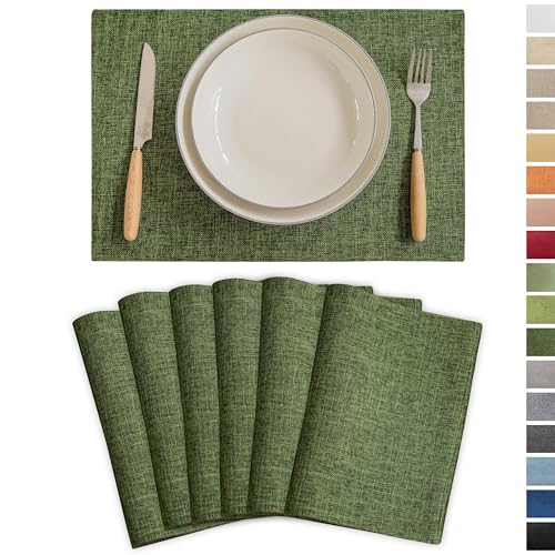 Demetex Green Placemats Set of 6 Vintage Cloth Textured Place Mats Stain Resistant for Holiday Barbecue and Dinning Table, Green - color: Green, size: Placemats set of 6