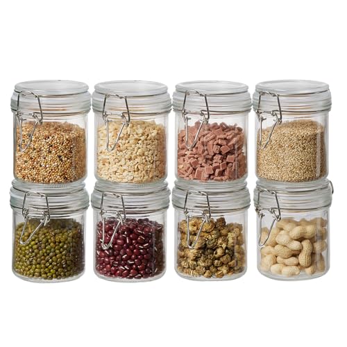 8 Pack 9.5oz Food Storage Jars with Airtight Lids, Preserving Seal Wire Clip Fastening Glass Containers, Canisters for Kitchen Organization, Flour, Cereal, Pasta, Sugar, Beans, Pickling Jars(9.5 Oz*8) - size: 9.5 Oz*8