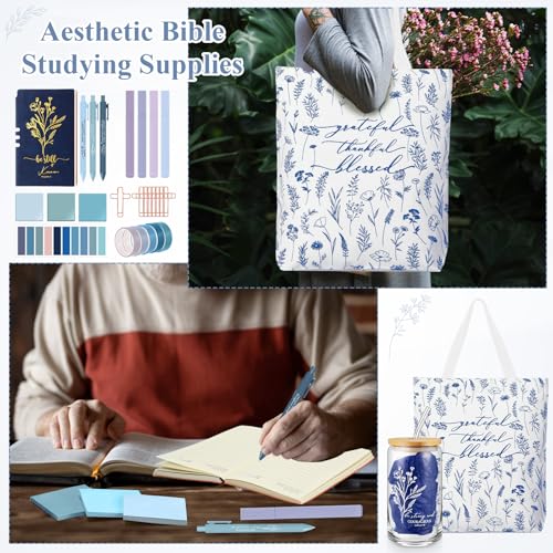 29 Pcs Bible Study Kit, 16 oz Cup Notebook Bag Boho, Blue - color: Blue, style: Boho