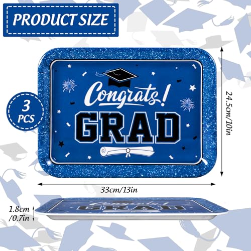 JarThenaAMCS 3Pcs Graduation Serving Trays Reusable Melamine Platter Blue Congrats 2026 Grad Diploma Bachelor's Hat Serving Dishes for Graduate Party Sharing Snacks Fruits Dessert - style: Blue Graduation