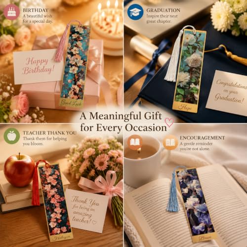 5Pcs Printed Paper Floral Vintage Oil Painting Book Marks with Tassels - color: Set E