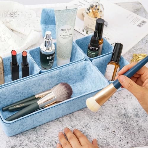 Felt Desk Drawer Organizer, 8pcs Shallow Storage Trays Bins, Office Accessories Box Inserts College Jewelry & Makeup Boxes Containers(Blue) - color: Blue