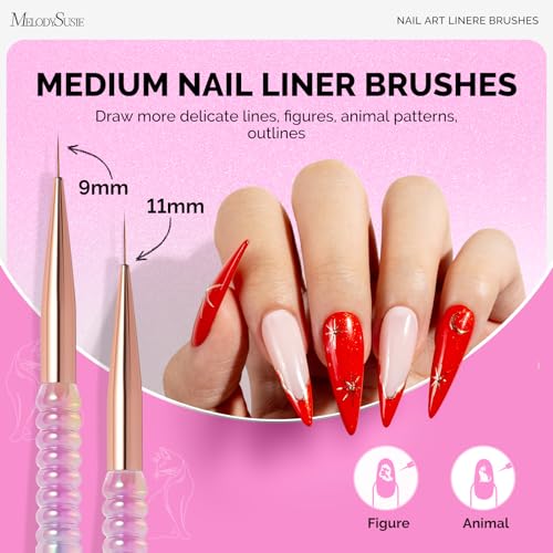 MelodySusie 5Pcs Nail Art Liner Brushes with Nail Brush Holder - color: Ombré-transparent