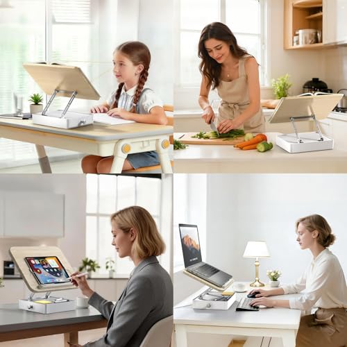 Book Stand with Storage Drawer, Heavy-Duty Adjustable Wooden Reading Stand - color: White Ash Effect, size: 10.5" x 15.5"