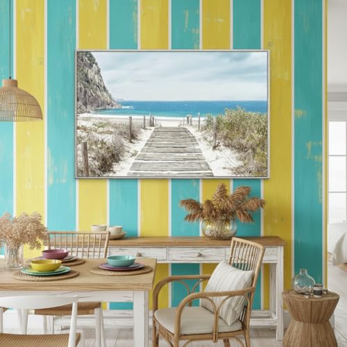 Coastal Framed Wall Art Decor: Beach Scene Canvas Painting Ocean Seascape Sea Landscape Picture Large Seaside Boardwalk Print Artwork for Living Room Bedroom Office 45 x 30 Inch - color: Boardwalk, size: 45"L x 30"W