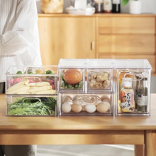 Taiuloo Clear Stackable Storage Drawers - 9.51 Quart Large Plastic Organizer Bins with Pull-Out Drawer, Kitchen Fridge, Bathroom Vanity & Pantry Cabinet Organization