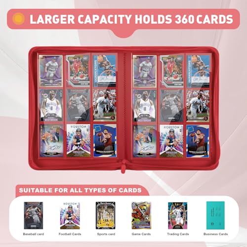 Trading Card Binder 9 Pocket, 360 Pockets Card Collection Binder - color: Red