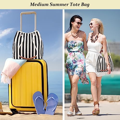 Bydenwely Women's Canvas Summer Tote Bag, Striped Hobo Purse Small/Medium - color: Black2, size: Medium