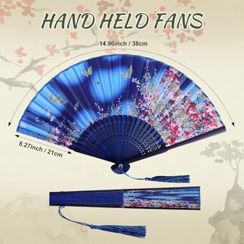 Zonon 4 Pack Hand Held Folding Fans for Women Silk,Retro and Elegant - style: Retro and Elegant