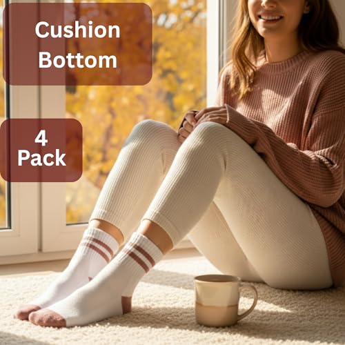 Forever Bambe Mini Crew Socks for Women 4-Pack Cushioned Bottom Retro Striped Socks - Athletic Women's Short Calf Sock - color: 1 - Pastels