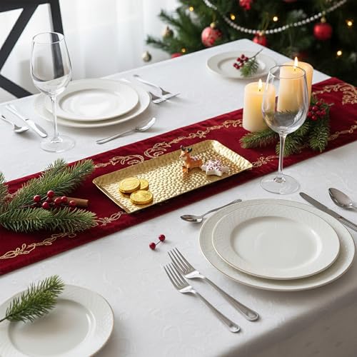 Hammered Rectangular Platter Serving Tray, Gold Stainless Steel Decorative Storage Tray, 9.8 x 4.3 Inch