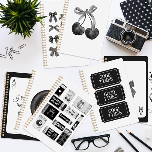 CNhoqc Black Bow Spiral Notebook, 8 Pcs A5 Aesthetics Watercolor Coquette - color: 8-Pcs Black Bow