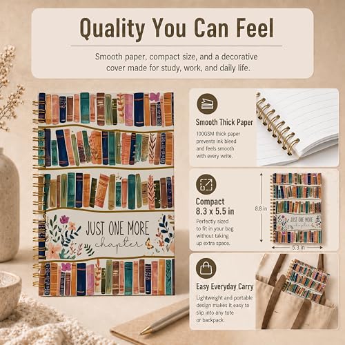 Book Lover Gifts Spiral Notebook, Reading Journal for Book Lovers Women Bookworm Librarian, Just One More Chapter Bookish Hardcover Lined Notebook Journal, 5.5x8.3 Inch - color: pattern-5