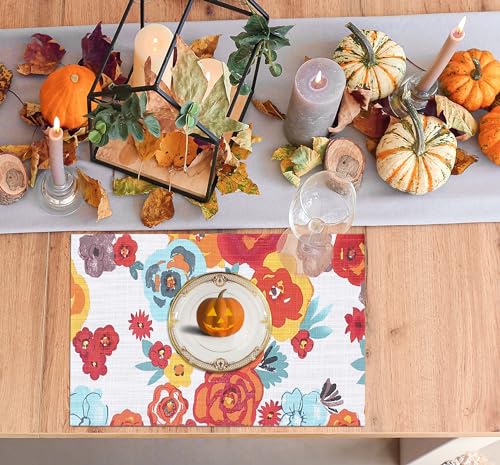 Ruvanti Placemats Set of 6, 100% Cotton Place Mats of 13"x19", Multi Flower - color: Multi Flower