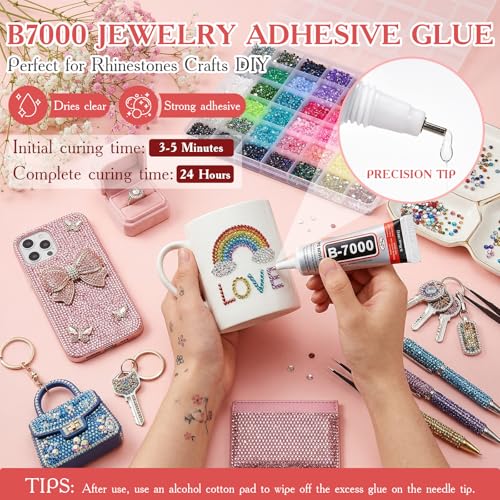 80000Pcs Bedazzling Kit, 42 Colors 3mm Flatback Rhinestones with 3 B7000 Glue & Tools, Bedazzler Kit for Crafts Clothes Tumblers Nail Art & Diamond Painting - Christmas Birthday Gift for Girls - size: 3 MM