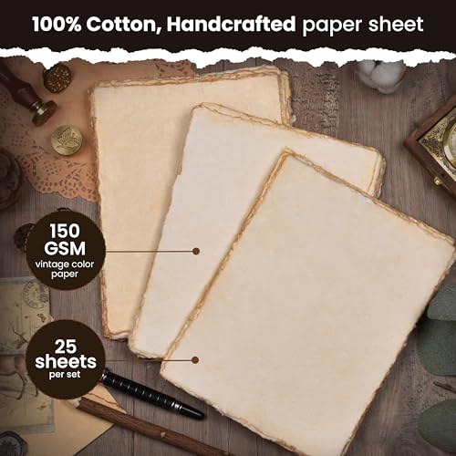 LEATHER VILLAGE Vintage Deckled Edge Watercolor Paper 25 Sheets 4x6 Inches - color: Antique/Vintage, size: 6 X 4 Inch