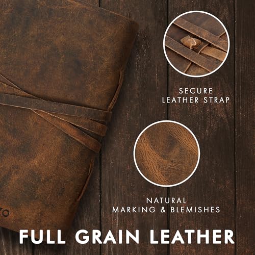 ELIZO Leather Journal Notebook Leather Bound Journal for Men Lined Writing Journals for Women, Small Travel Journal Diary Pen Gift Set (7x9) - size: 7X9 (Strap Closure)