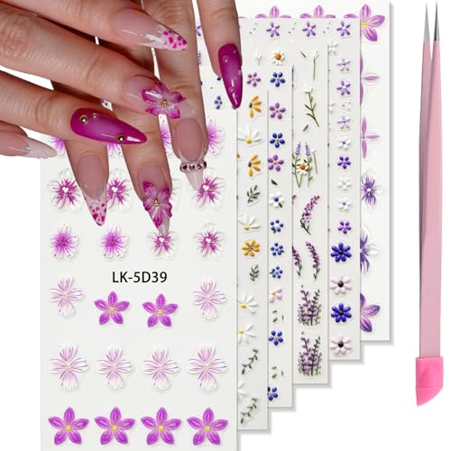 Flower Nail Stickers for Nail Art Pink Nail Decals for Women - color: Colorful-20