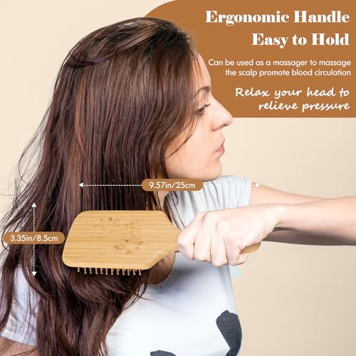 Sofmild Bamboo Hair Brush with Tail Comb, Detangling Paddle Brush - color: White