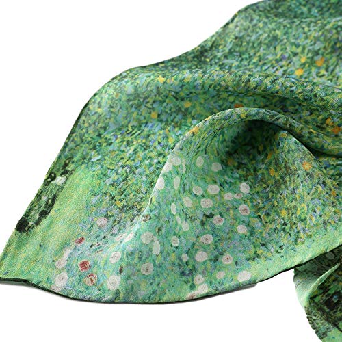 JWSilk Long Charmeuse Silk Scarf Classic Art Print - color: Green