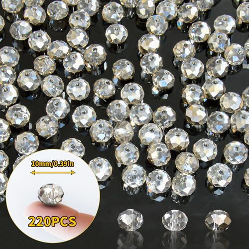 220Pcs 10mm Crystal Glass Beads for Jewelry Making Beads for Bracelets Necklace Pendants Making Supplies(Gray) - color: Gray, size: 10mm 220pcs