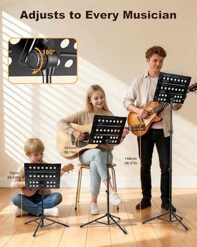 New bee Music Stand, Tri-fold Panel Foldable Sheet Music Stand - color: Black