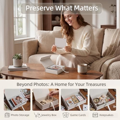 Photo Storage Box 4x6, Linen Photo Box - Beige - color: Beige, size: 4"x6"