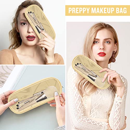 Nylon Small Clear Makeup Bag Slim Pencil Pouch, Cute Makeup Bag Preppy Cosmetic Zipper Pouch Pencil Case for Purse, Travel PVC Toiletry Bag Clutch Coin Pouch Makeup Brush Bag for Women Girls(Beige) - color: Beige-Clear, size: Slim