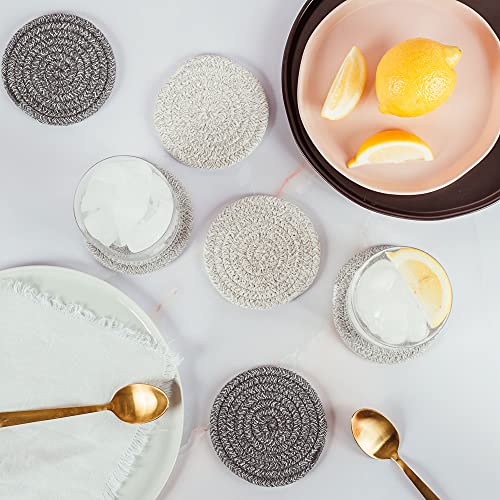 OrganiHaus Drink Coasters Set of 6, Absorbent Cotton Woven Cup Coasters, Rustic Farmhouse Boho Decor for Coffee Table and Drinks Protection, Cute Coaster for Drinks, Coaster for Office Desk - Gray - color: Mixed Gray
