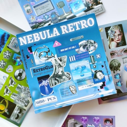 Y2K Sticker Book for Journaling, Cybercore Scrapbooking Decor - color: Retro Nebula