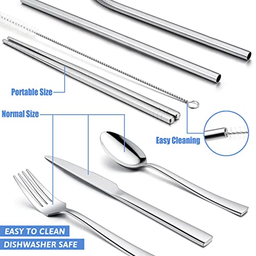 HaWare Portable Travel Utensils with Case, Stainless Steel Silverware Set for Camping Office School Lunch, Including Knife Fork Spoon Chopsticks, Reusable and Dishwasher Safe(Blue) - color: Blue Case