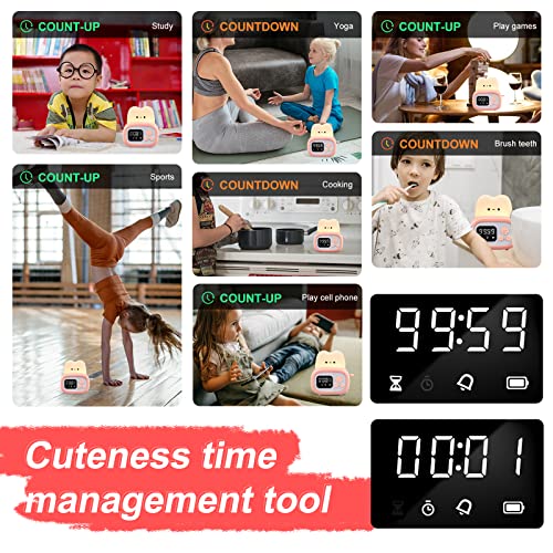 QANYI Timer Clock Night Light for Kids, Tiny Hand Size Portable LED Clock Lamp Kids Desktop Timer for Toothbrush, Learning, Exercise, Bathroom, Oven, Baking, Cooking, Table, Bedroom, Kitchen - style: I Pink