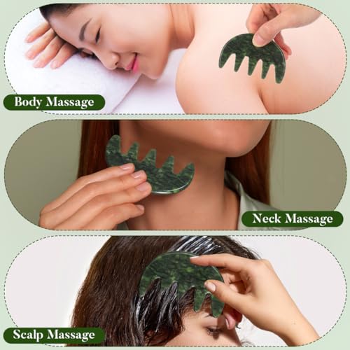 Jade Stone Gua Sha Comb,Jade Massage Comb, Scalp Massager, Massage Tools for Scalp Head Hair,Facial Manual Scalp Massagers, Like Scalp Massager Comb