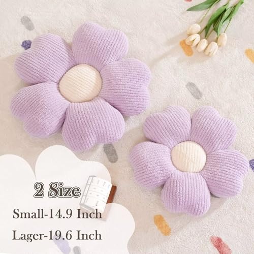 Kcvvcr Flower Throw Pillow, Cute Flower Shaped Pillow Decorative Throw Pillow for Bed Couch, Soft Daisy Pillows Floor Seating Cushion Cushions (14.9 Inch Purple) - color: Purple, size: 14.9 Inch