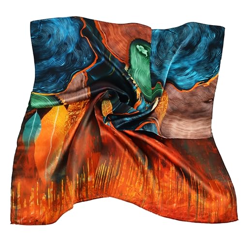 Women 100% Mulberry Silk Neck Scarf 21" Square Floral Neckerchief - color: Blue
