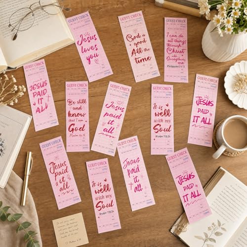 Christian Library Card Bookmarks Gifts - Cosmisun 100 Pcs Bible Verise Book Mark Tracker Scripture Reading List Page Marker Clip Faith Gift for Women Men Church Book Lovers Reading Bookish Supplies - color: Pink Library Card