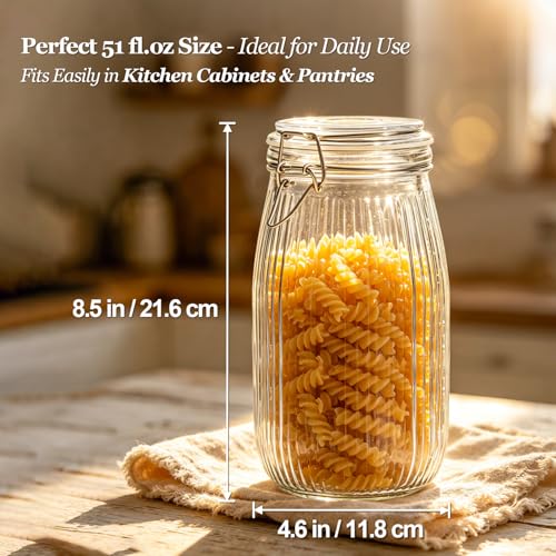 ComSaf Large Ribbed Glass Jars with Airtight Lids 51 oz 3 Pack Wide Mouth - size: 51 fl oz x 3 - Ribbed