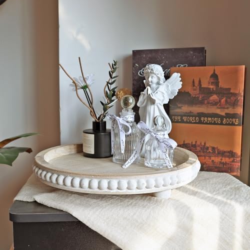 Round Wooden Tray for Decor, Rustic Farmhouse Centerpiece - color: Light Brown