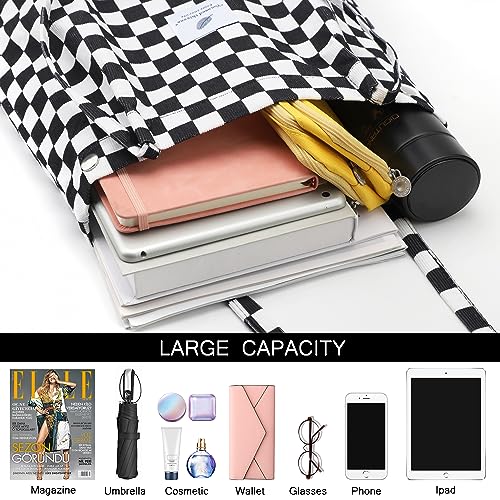 Ayieyill Corduroy Tote Bag for Women Canvas Shoulder Cord Purse with Inner Pocket - color: Checkered
