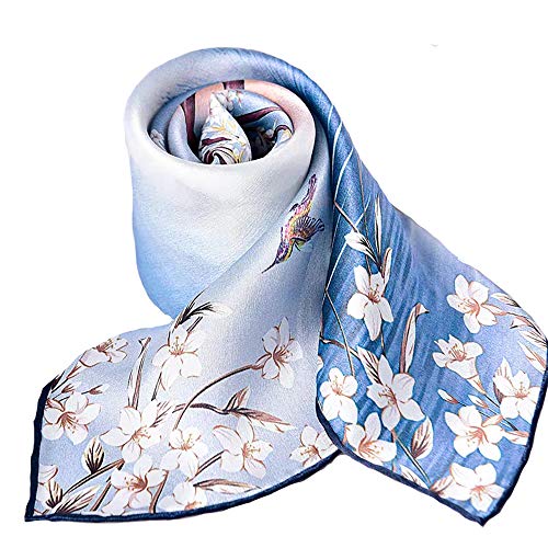 ANDANTINO 100% Mulberry Silk Scarf -21” Square Neckerchief with Gift Packed - color: Flower&tree