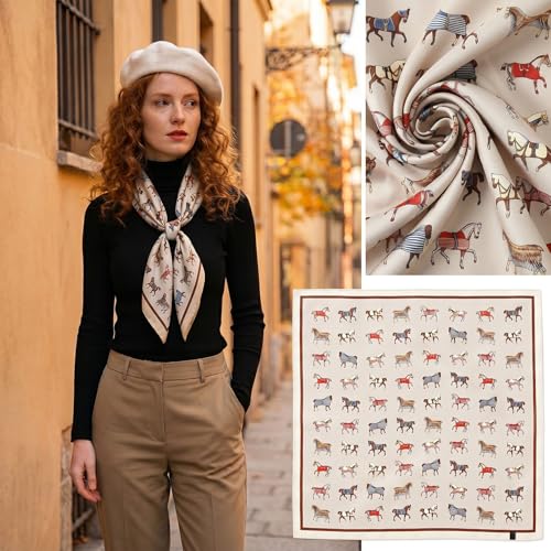 Ymapinc Colorful Western Horse Neck Scarf for Women, Square Silk Wrap, Horse Printed Bandanas Soft Head Scarf for Women - color: Khaki Western Horse