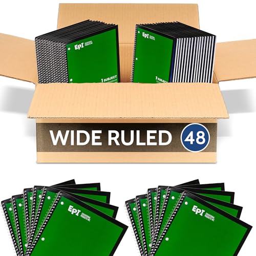 EPI Spiral Notebook | Wide - 70 Sheets, Durable Spiral Binding | 10.5 x 8 in | Classroom Supplies | School, Office, Note Taking, Journaling - 48 Pack - color: Green, size: 48